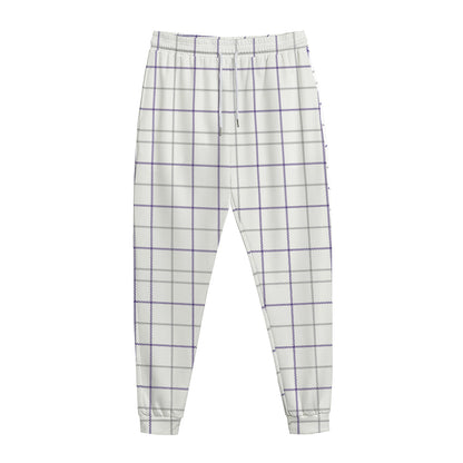 White Grey And Purple Tattersall Print Jogger Pants