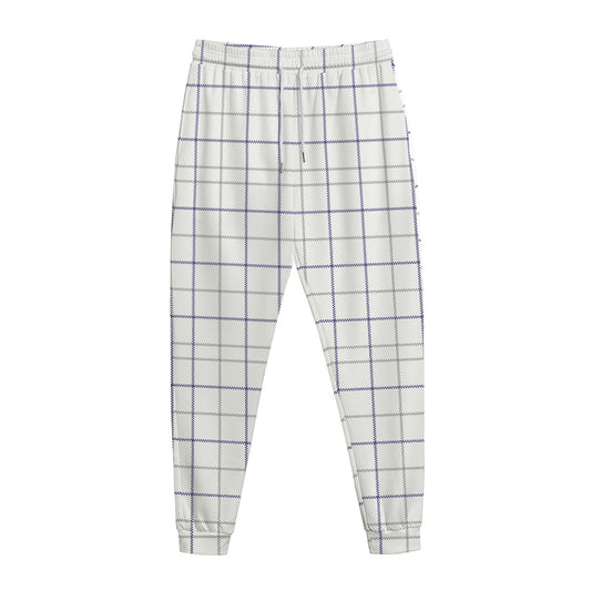 White Grey And Purple Tattersall Print Jogger Pants