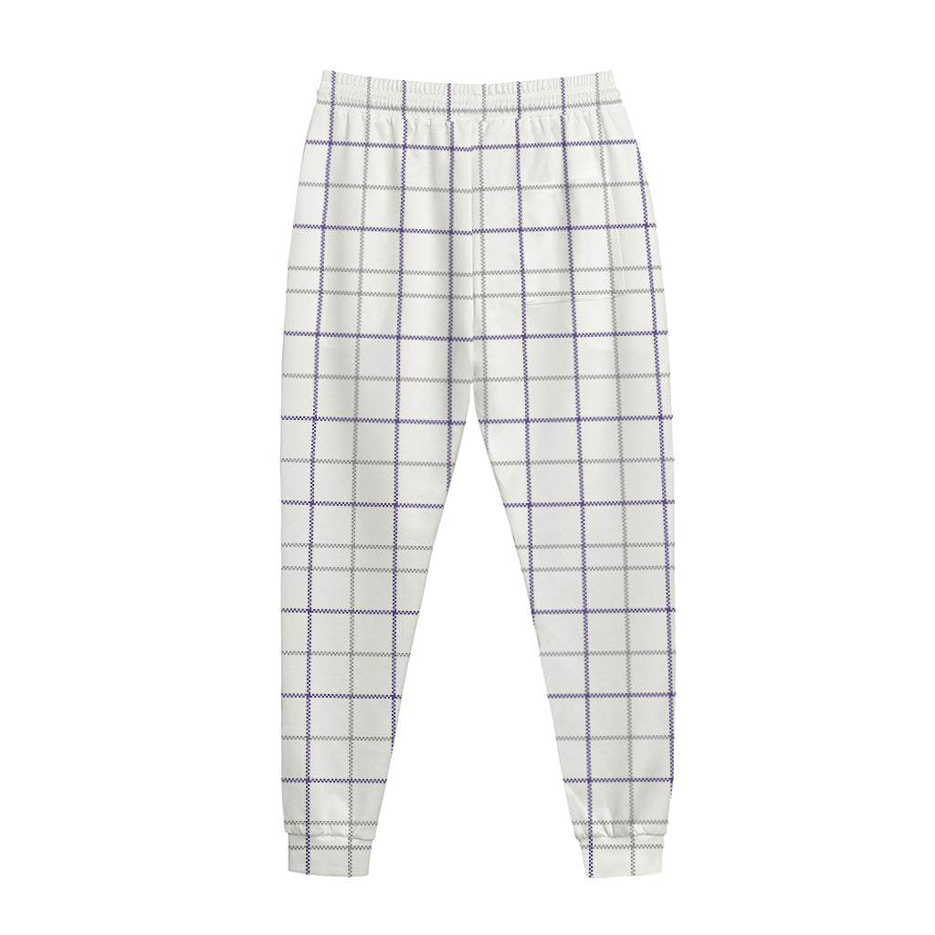 White Grey And Purple Tattersall Print Jogger Pants
