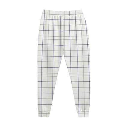 White Grey And Purple Tattersall Print Jogger Pants