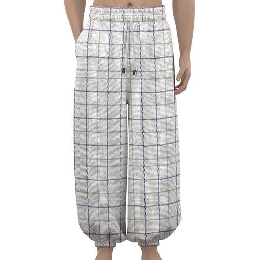White Grey And Purple Tattersall Print Lantern Pants
