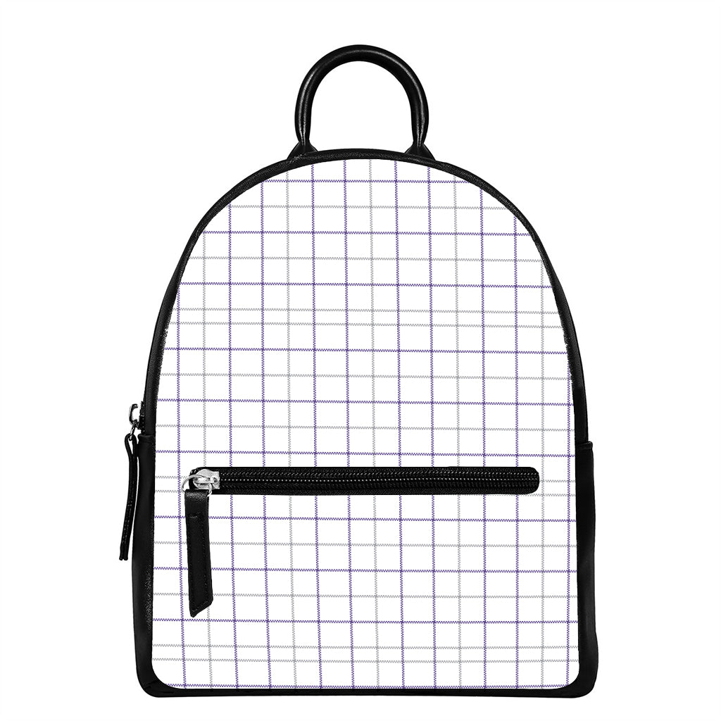 White Grey And Purple Tattersall Print Leather Backpack
