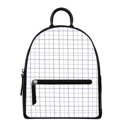White Grey And Purple Tattersall Print Leather Backpack