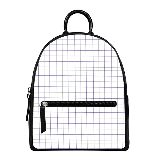 White Grey And Purple Tattersall Print Leather Backpack