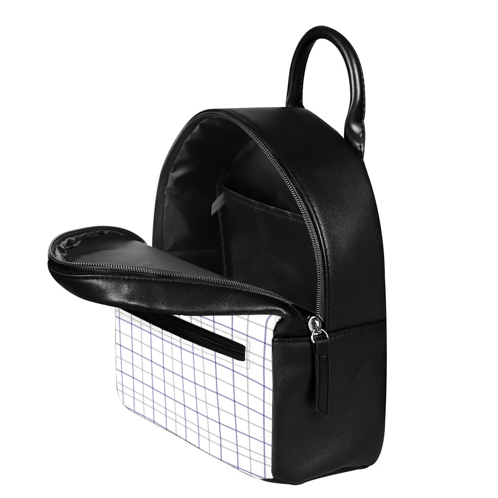 White Grey And Purple Tattersall Print Leather Backpack