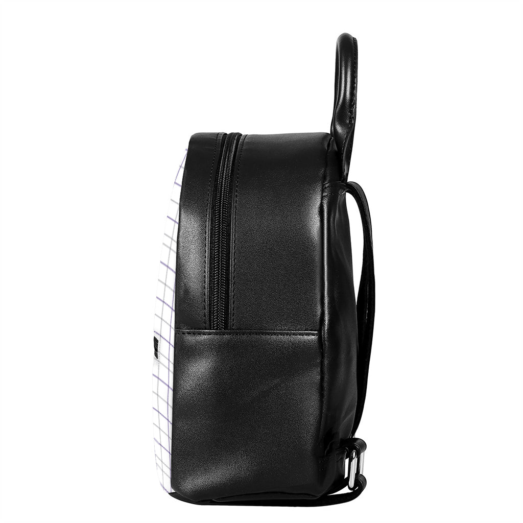 White Grey And Purple Tattersall Print Leather Backpack