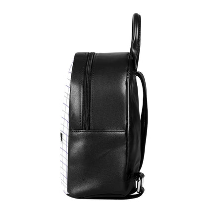 White Grey And Purple Tattersall Print Leather Backpack