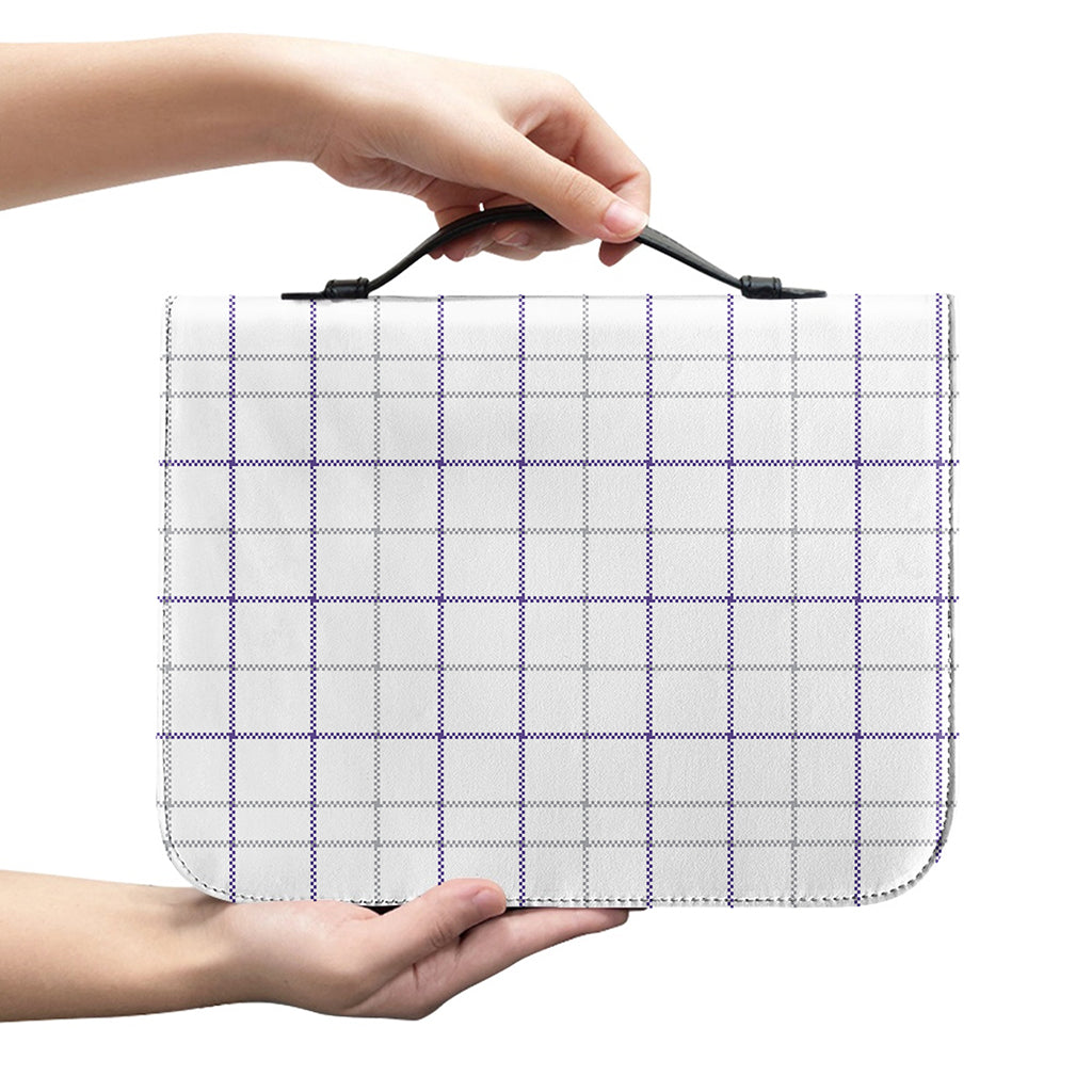 White Grey And Purple Tattersall Print Leather Bible Cover