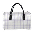 White Grey And Purple Tattersall Print Leather Duffel Bag
