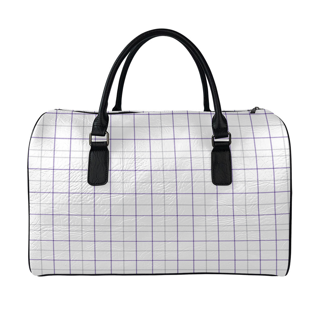 White Grey And Purple Tattersall Print Leather Duffle Bag