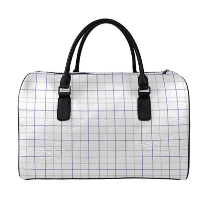 White Grey And Purple Tattersall Print Leather Duffle Bag