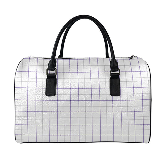 White Grey And Purple Tattersall Print Leather Duffle Bag