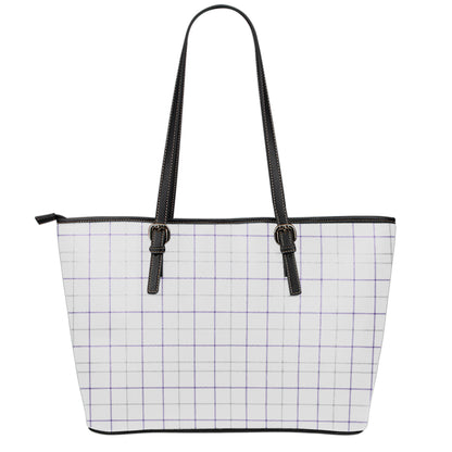 White Grey And Purple Tattersall Print Leather Tote Bag