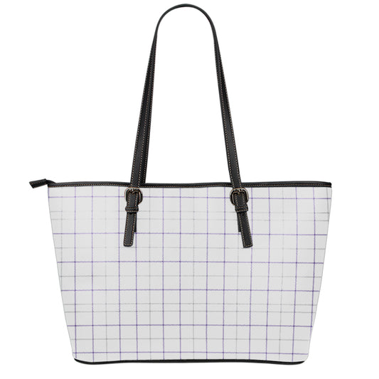 White Grey And Purple Tattersall Print Leather Tote Bag