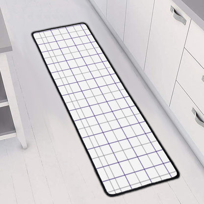 White Grey And Purple Tattersall Print Long Kitchen Mat