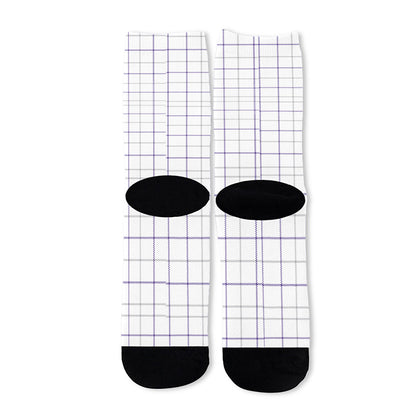 White Grey And Purple Tattersall Print Long Socks