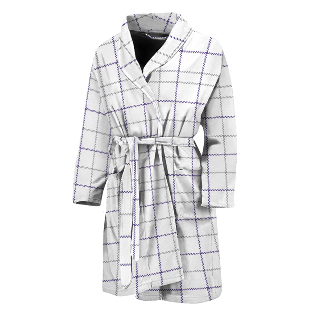 White Grey And Purple Tattersall Print Men's Bathrobe