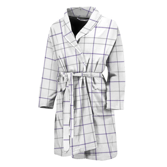White Grey And Purple Tattersall Print Men's Bathrobe