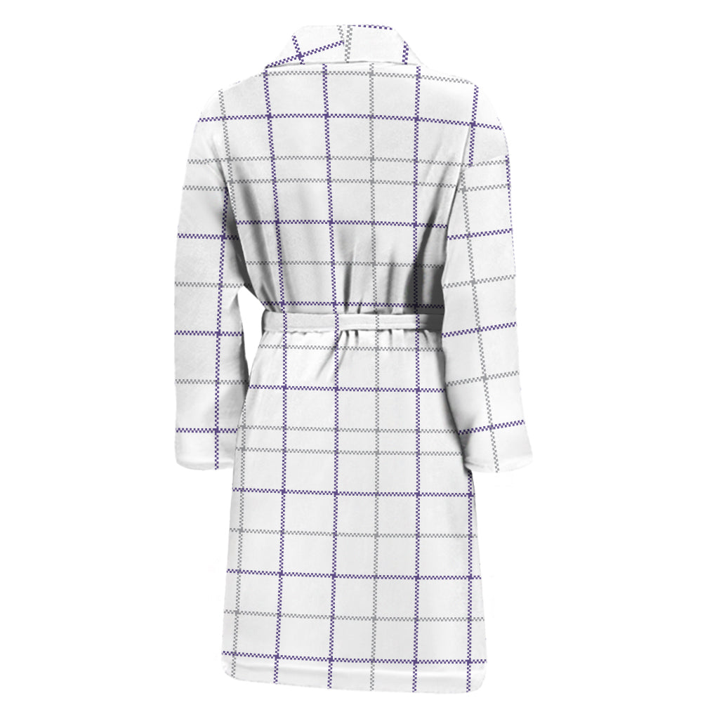 White Grey And Purple Tattersall Print Men's Bathrobe