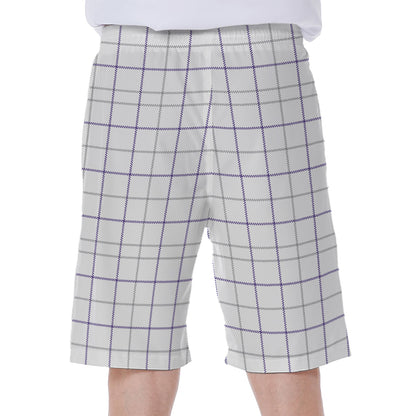 White Grey And Purple Tattersall Print Men's Beach Shorts