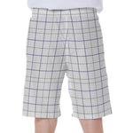 White Grey And Purple Tattersall Print Men's Beach Shorts