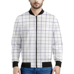 White Grey And Purple Tattersall Print Men's Bomber Jacket
