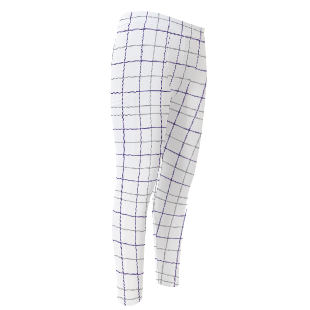 White Grey And Purple Tattersall Print Men's Compression Pants