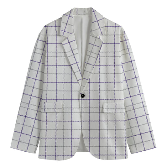 White Grey And Purple Tattersall Print Men's Cotton Blazer