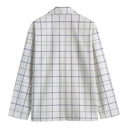 White Grey And Purple Tattersall Print Men's Cotton Blazer