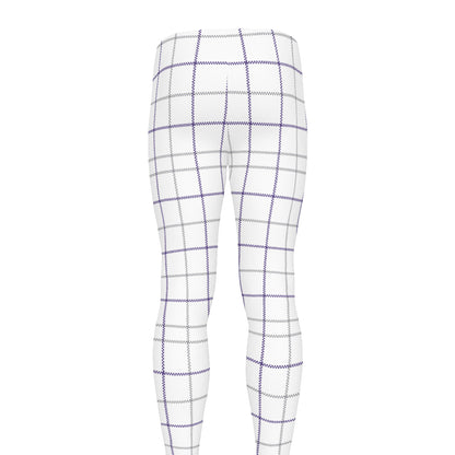 White Grey And Purple Tattersall Print Men's leggings