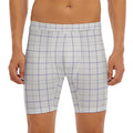 White Grey And Purple Tattersall Print Men's Long Boxer Briefs