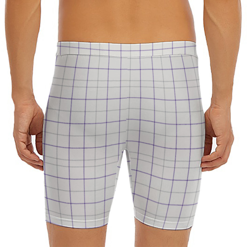 White Grey And Purple Tattersall Print Men's Long Boxer Briefs