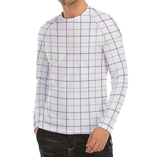 White Grey And Purple Tattersall Print Men's Long Sleeve Rash Guard