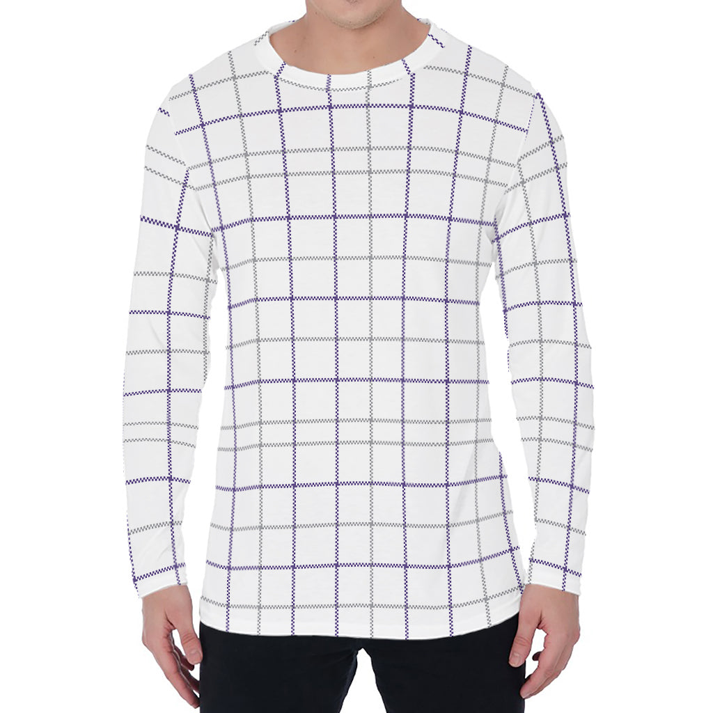 White Grey And Purple Tattersall Print Men's Long Sleeve T-Shirt