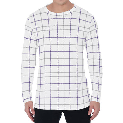 White Grey And Purple Tattersall Print Men's Long Sleeve T-Shirt