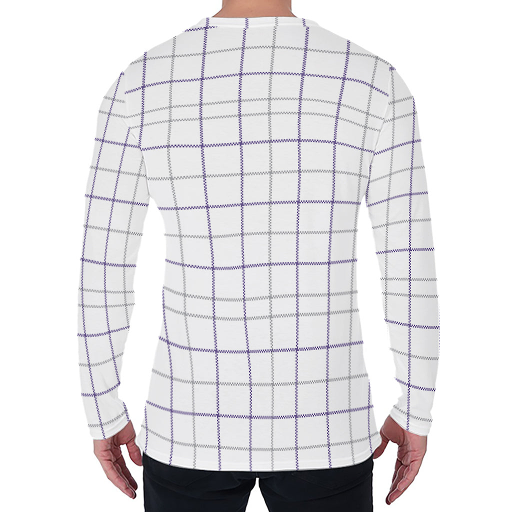 White Grey And Purple Tattersall Print Men's Long Sleeve T-Shirt