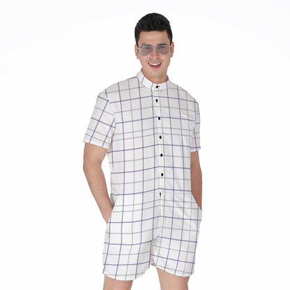 White Grey And Purple Tattersall Print Men's Rompers