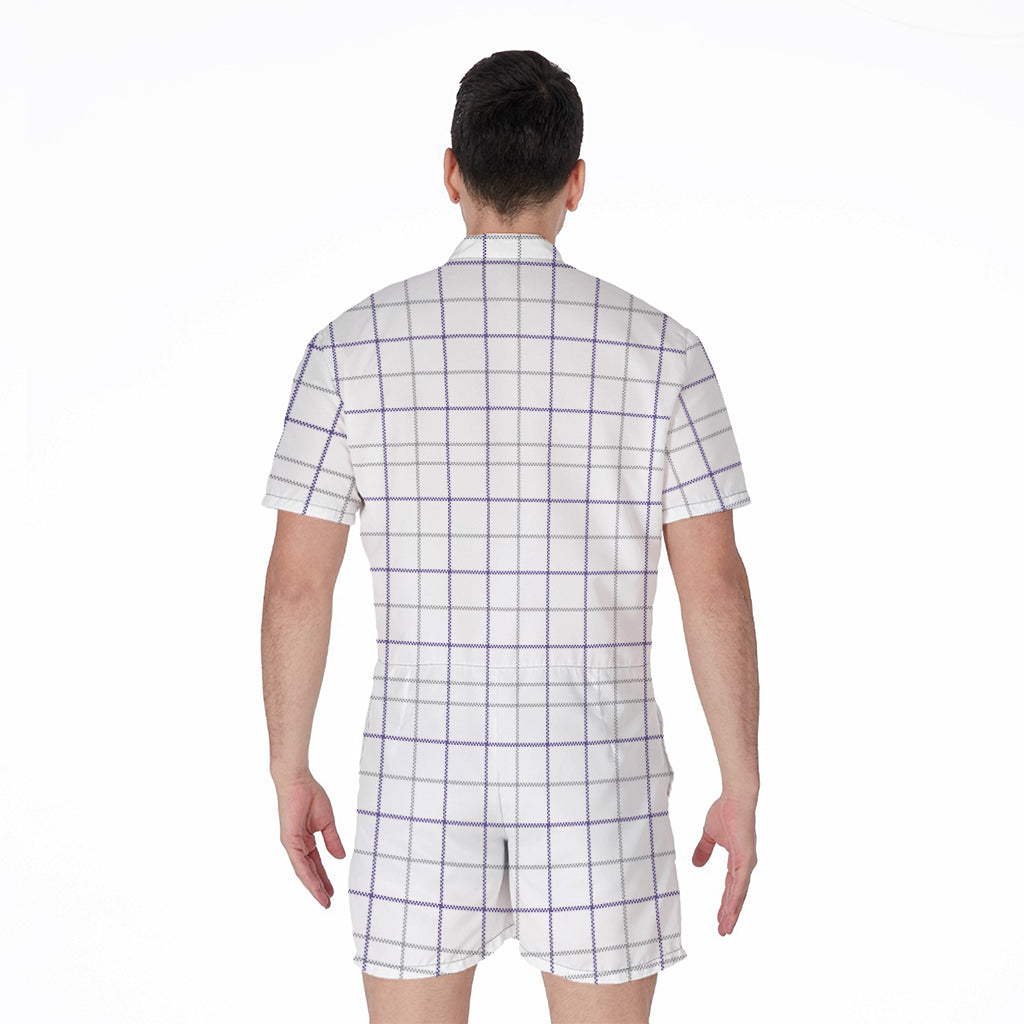 White Grey And Purple Tattersall Print Men's Rompers