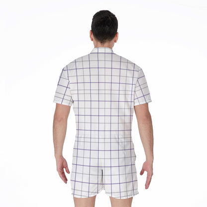White Grey And Purple Tattersall Print Men's Rompers