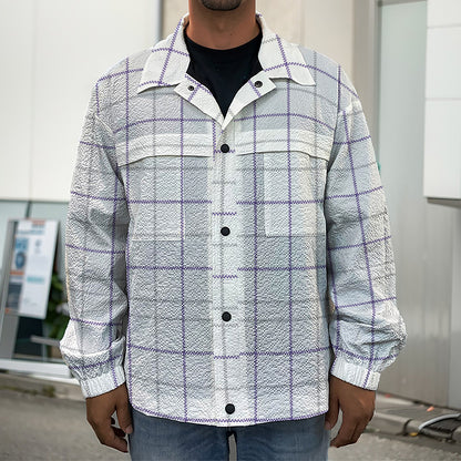 White Grey And Purple Tattersall Print Men's Shirt Jacket