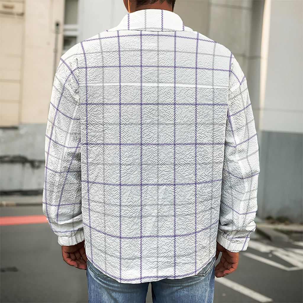 White Grey And Purple Tattersall Print Men's Shirt Jacket