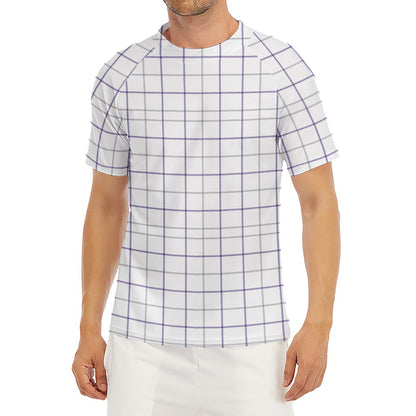 White Grey And Purple Tattersall Print Men's Short Sleeve Rash Guard