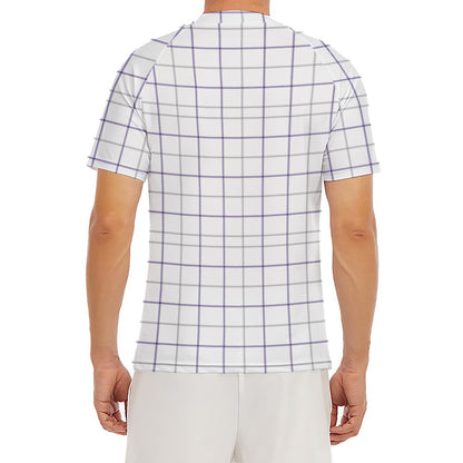 White Grey And Purple Tattersall Print Men's Short Sleeve Rash Guard