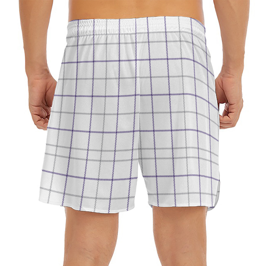 White Grey And Purple Tattersall Print Men's Split Running Shorts