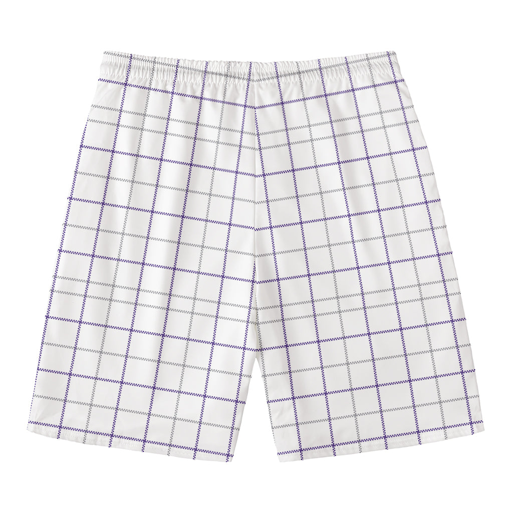 White Grey And Purple Tattersall Print Men's Swim Trunks
