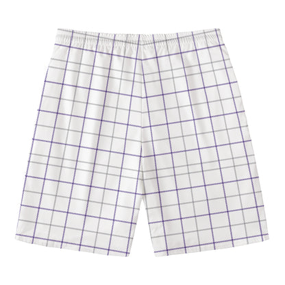 White Grey And Purple Tattersall Print Men's Swim Trunks
