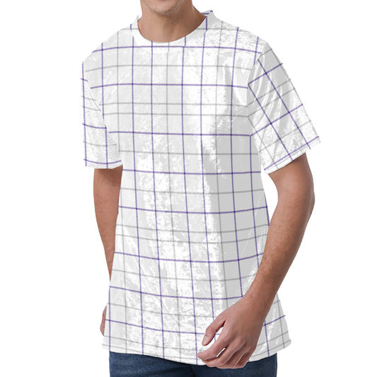 White Grey And Purple Tattersall Print Men's Velvet T-Shirt