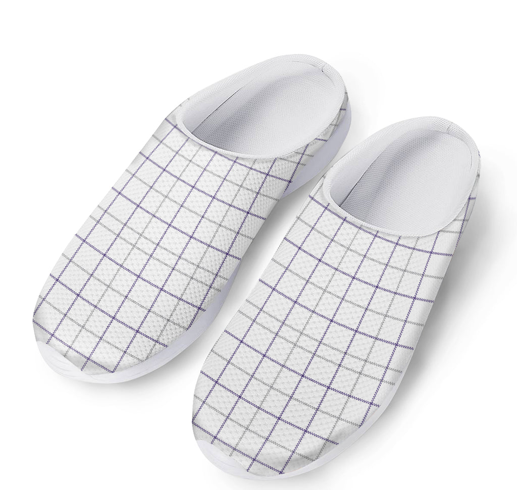 White Grey And Purple Tattersall Print Mesh Casual Shoes