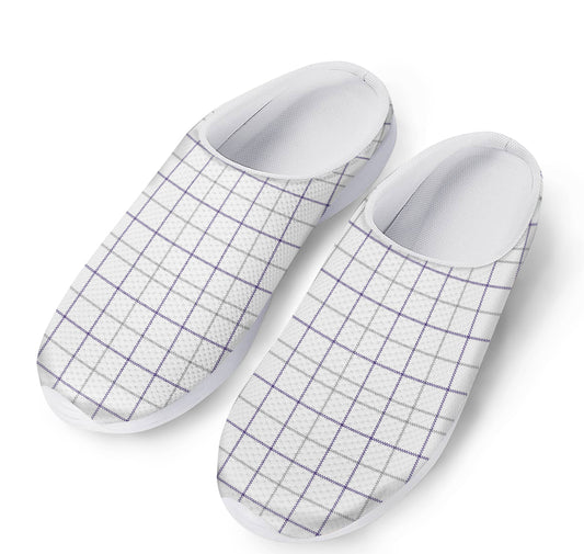 White Grey And Purple Tattersall Print Mesh Casual Shoes
