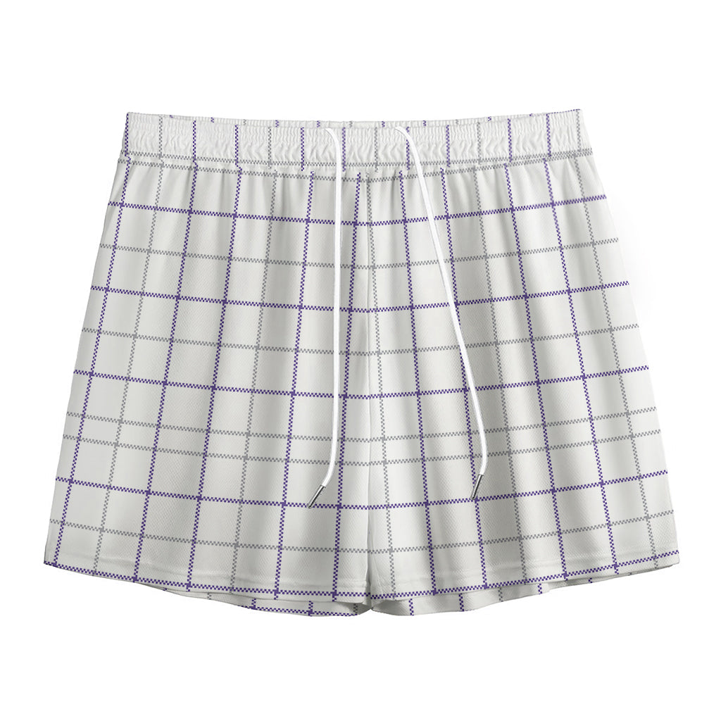 White Grey And Purple Tattersall Print Mesh Shorts